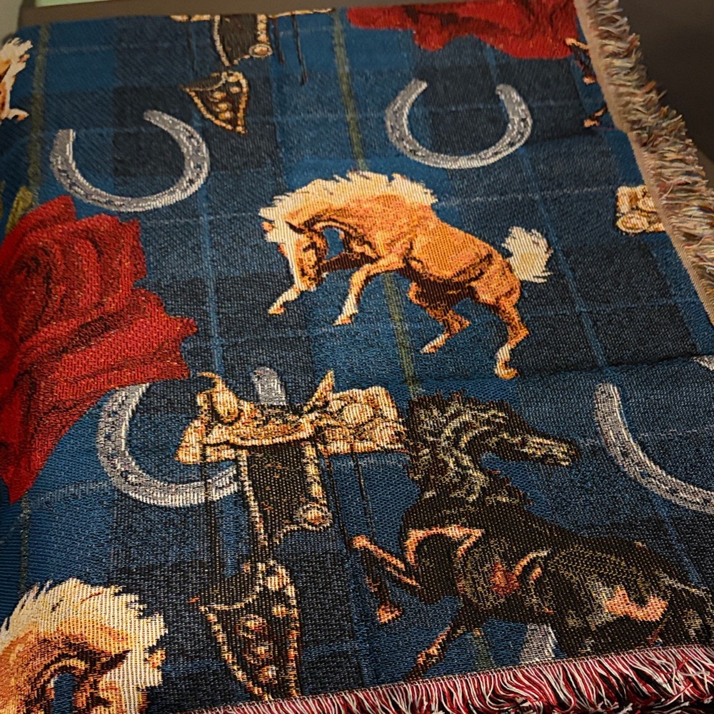 New Rodeo Quincy Bronc and Roses Tapestry Blanket Throw